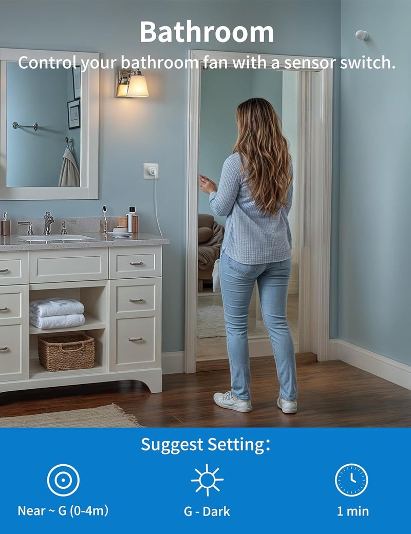 ISyncPlug Wireless Motion Sensor Outlet with Timer, Plug-N-Play PIR Motion Activated Switch, Indoor Motion Detector for Lights & Exhaust Fan (110V-120V) of Bathroom, Garage, Laundry Room - Image 4